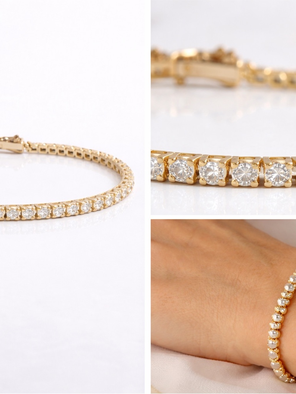 Vintage Gold Tennis Bracelet with Clear Stones - Women's Jewelry